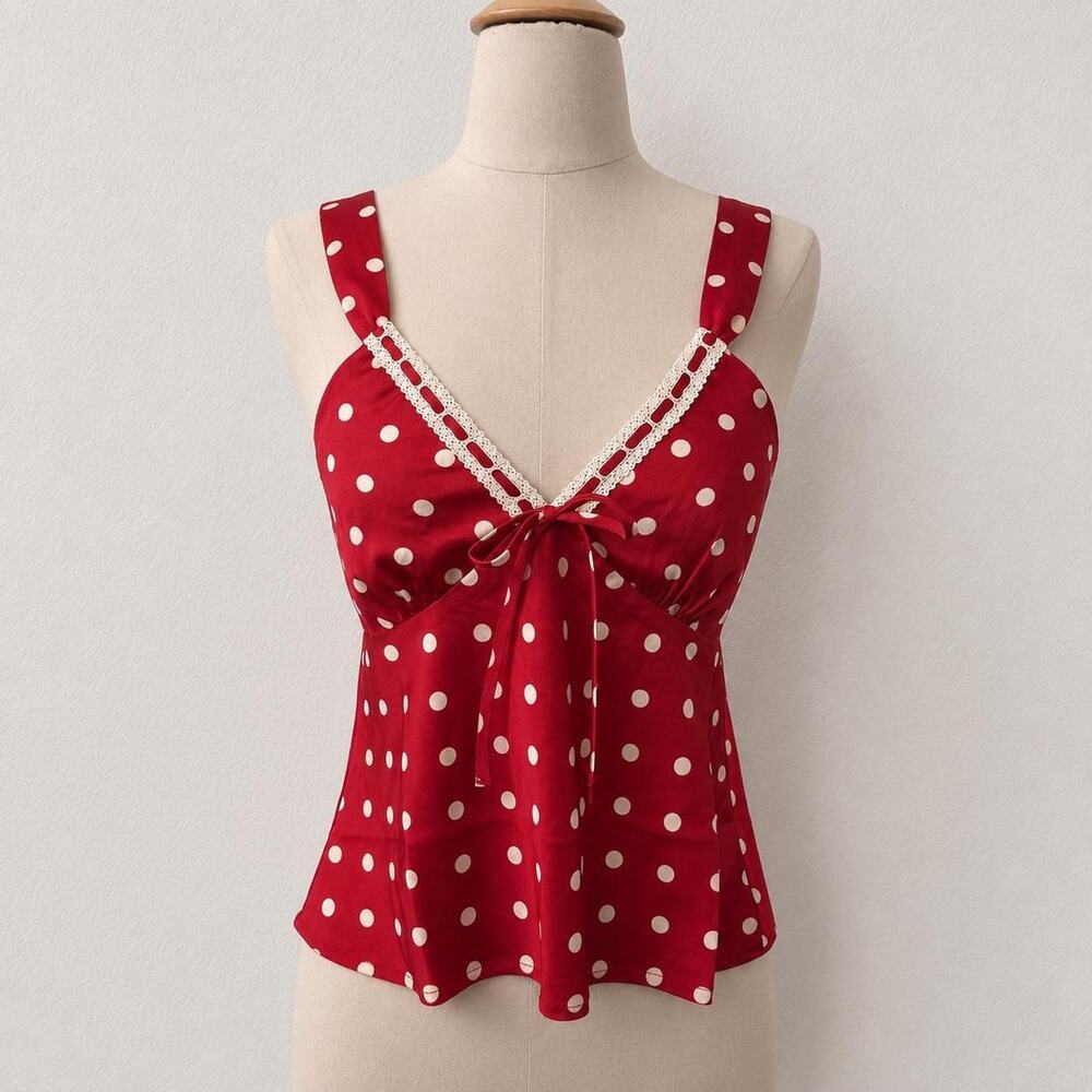 red polka dot coquette cami top ♡